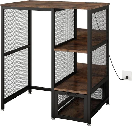 Miniatura 10 de METYERRY Estante para hornear de cocina con toma de corriente, soporte para microondas con cajón, mini soporte para refrigerador con estantes Negro