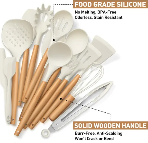 Miniatura 2 de LIANYU Juego de 15 utensilios de cocina de silicona con soporte, juego de utensilios de cocina antiadherentes, resistentes al calor y no tóxicos