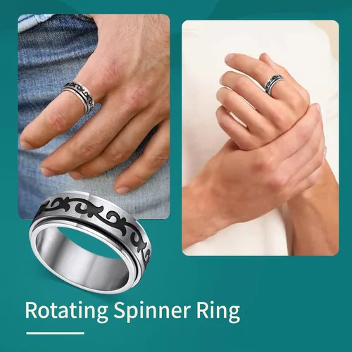 Miniatura 23 de Supcare Anillo giratorio para hombre y mujer, diseño nórdico/celta/luna, estrella, anillo giratorio con nombre personalizado, regalos para Navidad