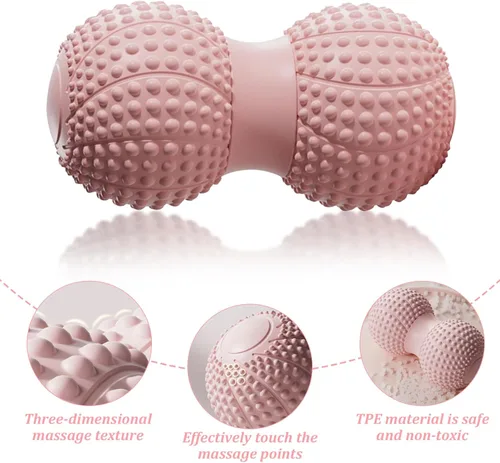 Miniatura 4 de Bola de masaje de maní para tejido profundo, terapia de punto de activación, liberación miofascial - Rodillo de espuma de lacrosse doble para Rosado