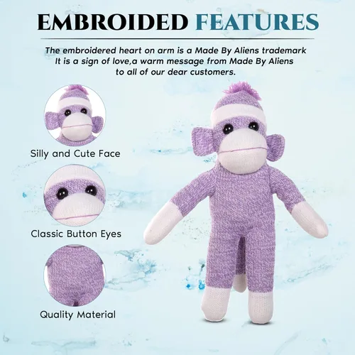 Miniatura 3 de Plushland Adorable Mono de Calcetines, El Original y Tradicional Juguete de Animal de Peluche Tejido a Mano - Regalo para Niños, Bebés, 16" púrpura