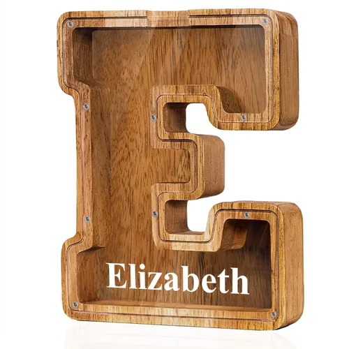 Miniatura 35 de Alcancía de madera grande personalizada con letras – Alcancía de letras para niños y niñas, regalo de cumpleaños (A)