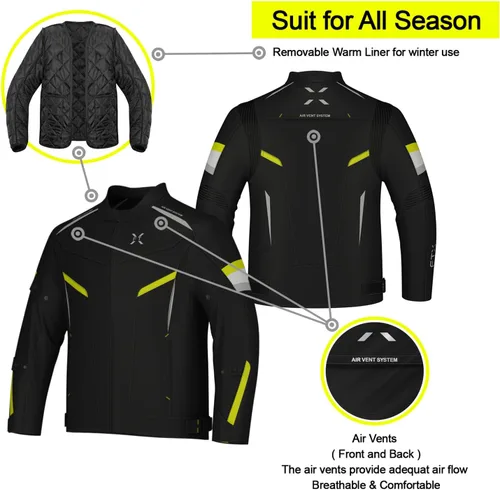 Miniatura 3 de FTX Chaqueta de motocicleta para hombre, armadura de equipo de protección de cuerpo completo, chaqueta de motocicleta de tela textil Cordura