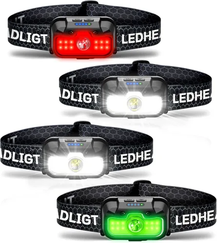Miniatura 10 de HOKOILN Linterna frontal LED recargable con luz verde y roja, 1300 lúmenes, linterna ultra brillante para camping, correr, senderismo, pesca
