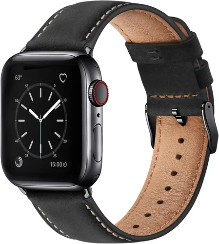 SUNFWR Correas de cuero compatibles con Apple Watch de 1.61, 1.57, 1.5 pulgadas para hombres y mujeres, correa de repuesto de cuero genuino de grano