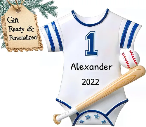 Miniatura 8 de Adorno de Navidad de béisbol personalizado Recuerdo deportivo personalizado con nombre y año Decoración de árbol de vacaciones de béisbol hecha