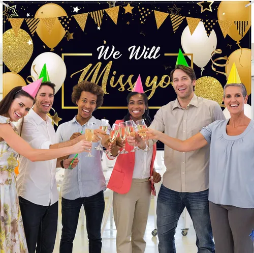 Miniatura 3 de Banner con texto en inglés «We Will Miss You» – Extra grande de 72 x 44 pulgadas, telón de fondo de graduación para decoraciones de fiesta de Dorado