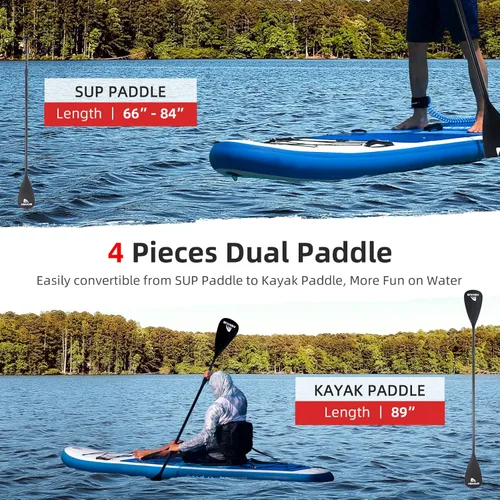 Miniatura 4 de Abahub SUP inflable, ancho 10 pies 6 pulgadas x 31 pulgadas/34 pulgadas iSUP, tabla de remo de pie con remo de kayak de SUP ajustable, para yoga