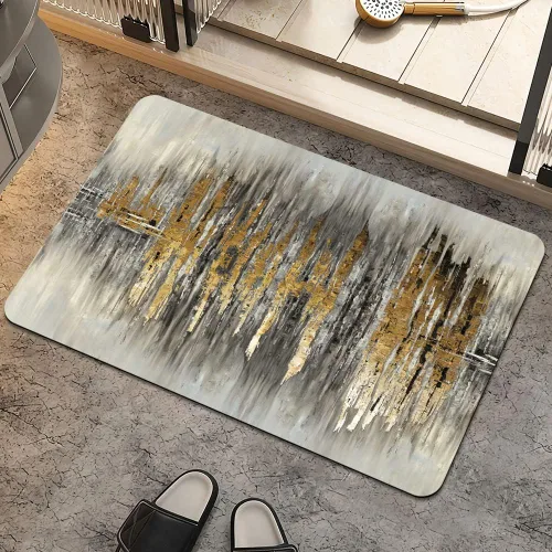 Miniatura 18 de Alfombra de baño, diseño abstracto de mármol azul y dorado, antideslizante, de secado rápido, súper absorbente, delgada, para debajo de la puerta