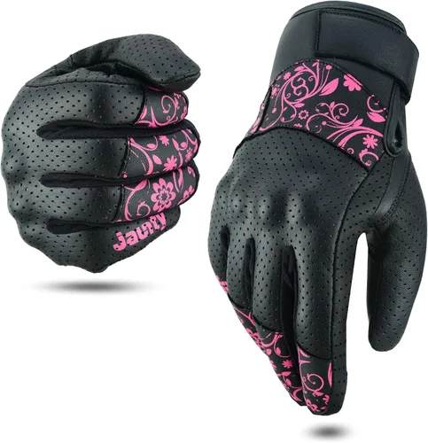 Miniatura 8 de JAUNTY - Guantes de motocicleta para mujeres, de cuero, con pantalla táctil, para damas con nudillos duros perforados, transpirables