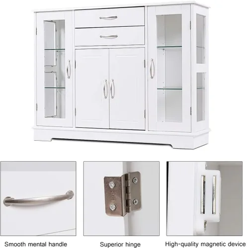 Miniatura 6 de Giantex - Aparador para servidor de buffet, armario de almacenamiento con 2 cajones, 3 gabinetes y puertas de cristal para cocina, comedor, mueble