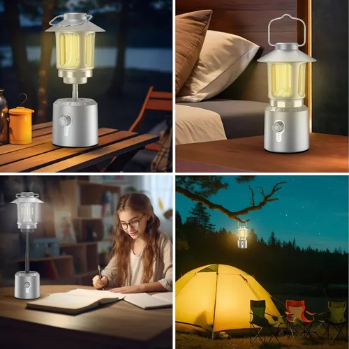 Miniatura 8 de Linterna LED retro clásica para campamento, linterna vintage recargable sin atenuación continua, 3 modos de luz (2000 K-6500 K), banco de energía
