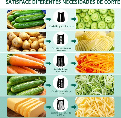 Miniatura 2 de Rallador giratorio de queso, manivela de mano, trituradora de queso con 5 cuchillas y base de succión fuerte, cortador de mandolina, picadora