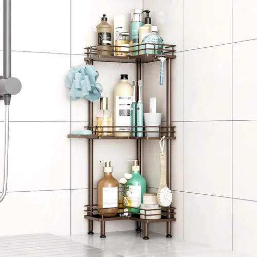 Miniatura 11 de HapiRm Organizador de ducha esquinero de pie, organizador de ducha de 2 niveles con soporte para jabón, organizador de pie de baño a prueba de óxido
