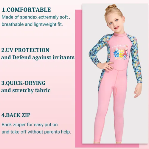Miniatura 3 de Traje de baño de cuerpo completo de una pieza de manga larga para niños, traje de baño de protección solar para niños y niñas