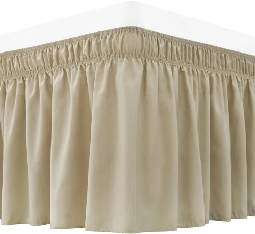 Miniatura 31 de Falda de cama RIMELA envoltura volante elástica que protege contra el polvo con color sólido, resistente a las arrugas y a la decoloración con Blanco