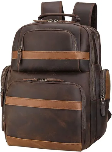 Miniatura 10 de TIDING Mochila de cuero vintage para hombre de 15.6 pulgadas, bolsa para laptop de gran capacidad, viajes de negocios, senderismo, mochilas de hombro