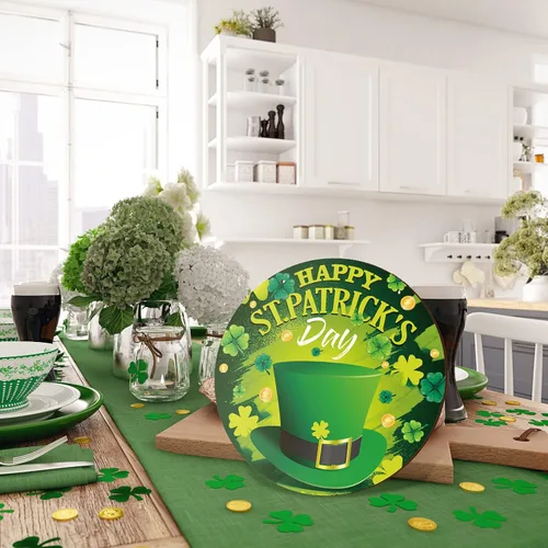 Miniatura 5 de Ferraycle Letrero de puerta de bienvenida del día de San Patricio, decoración colgante de madera de San Patricio, corona de San Patricio, adorno