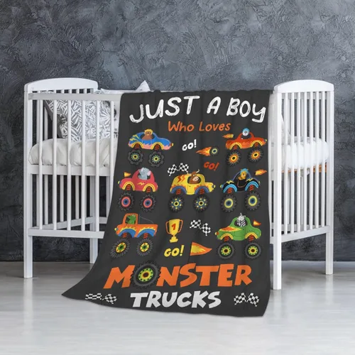 Miniatura 2 de Manta de bebé con texto en inglés «Just A Boy Who Loves Trucks» para niños y niñas, manta súper suave para envolver al recién nacido, acogedora
