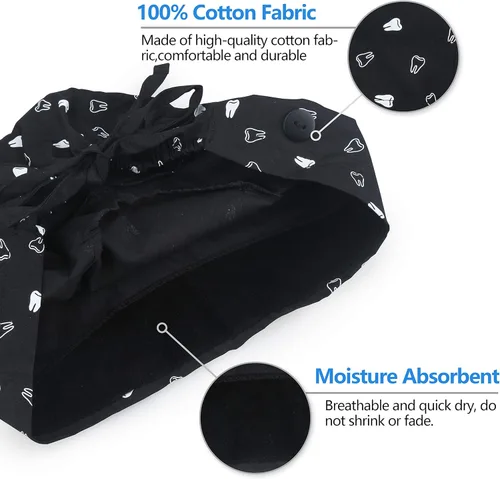 Miniatura 4 de QBA Gorra de trabajo ajustable con botón, gorro forrado de satén, gorro de trabajo de algodón, banda elástica para atar en la espalda, unisex Pt
