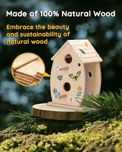 Miniatura 4 de SainSmart Jr. Kit de casa de pájaros para que los niños construyan y pinten, juguetes de madera para manualidades, manualidades de madera sin