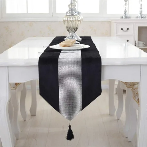 Miniatura 2 de TM - Camino de mesa para decoración de boda, con tira de diamantes y borlas, 13 x 72 pulgadas