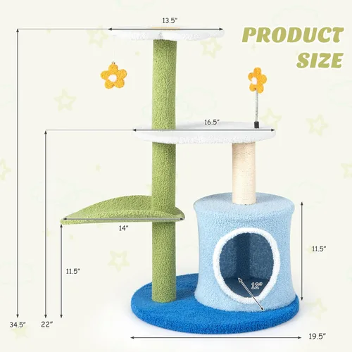 Miniatura 4 de Tangkula Bonito árbol para gatos, torre para gatos de flores con poste rascador de sisal, perca en forma de hoja de felpa, condominio espacioso