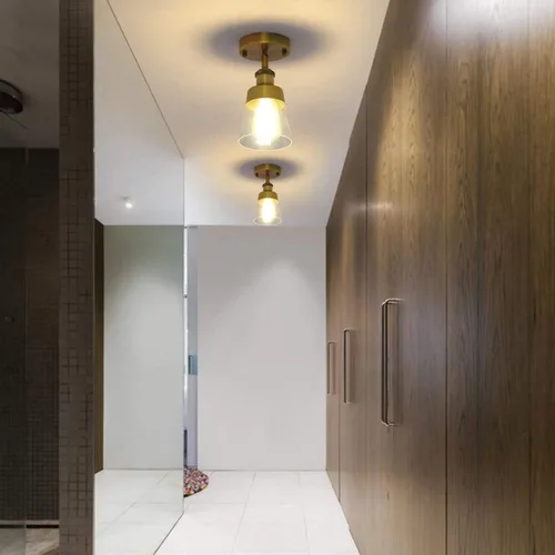 Miniatura 3 de Fivess Lighting Lámpara de techo semiempotrada de cristal transparente de color dorado antiguo para pasillo, baño, entrada, cocina, granja