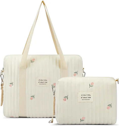 Miniatura 7 de Paterr Juego de 2 bolsas de pañales acolchadas de algodón multifuncional, bolsa de hospital de maternidad, bolsa de viaje para mujeres, enfermeras