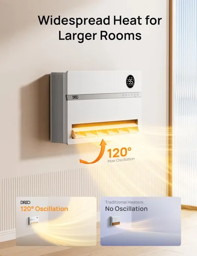 Miniatura 5 de Dreo Calentador de pared para baño, calentadores de espacio inteligentes con enchufe ALCI, 1500 W, oscilación vertical de 120°, termostato