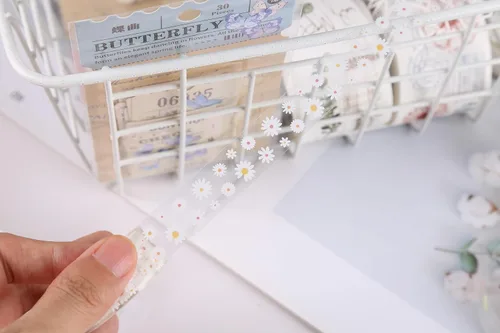 Miniatura 4 de YUBBAEX 5 rollos de juego de cinta adhesiva Washi con patrón floral PET Flores decorativas transparentes para manualidades, bricolaje, diarios