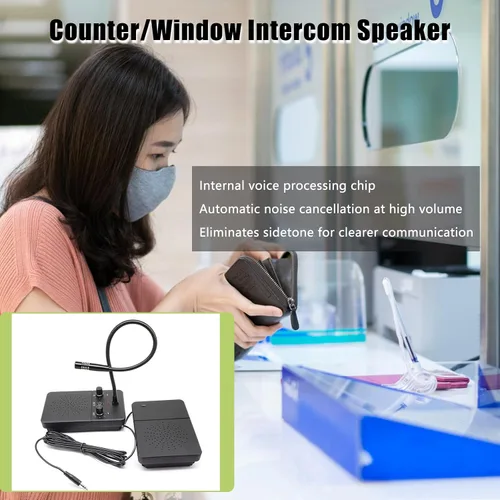 Miniatura 5 de Sistema de intercomunicación de ventana de contador de banco, micrófono de intercomunicación de doble vía antiinterferencia, conversación a través