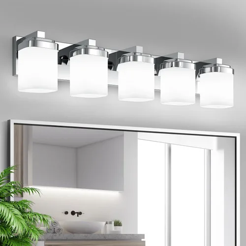 Miniatura 11 de Luces de tocador, lámparas de baño con pantalla de vidrio cuadrada blanca lechosa, luz moderna sobre espejo, accesorios de iluminación de baño