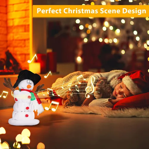 Miniatura 5 de Muñeco de nieve navideño bailando Papá Noel cantando y bailando, juguetes de peluche animados, 6 canciones navideñas en inglés