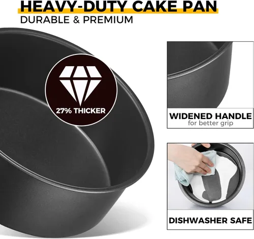 Miniatura 8 de HONGBAKE Moldes para pasteles de 6 pulgadas para hornear, juego de moldes redondos para pasteles de capas con 120 piezas de papel pergamino, molde