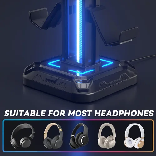 Miniatura 5 de KDD RGB Headset Stand with 9 Light Modes - Controller Holder for Desk - Rotatable Headphone Stand & Detachable Controller Hook for PC Earphone