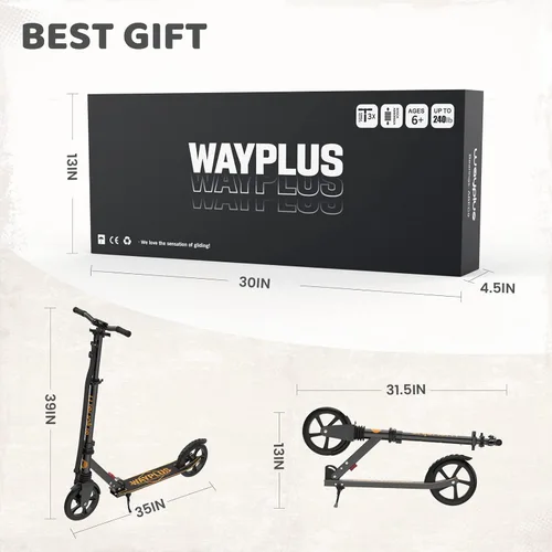Miniatura 7 de WAYPLUS KS1 Kick Scooter para mayores de 6 años, niños, adolescentes y adultos. Carga máxima de 240 libras. Plegable, ligero, ruedas grandes de 8