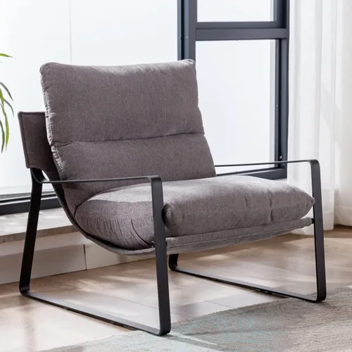 Miniatura 20 de Ya-Home Silla de Acento Mid-Century, Silla Lateral Cómoda con Reposabrazos de Tela Chenille, Silla de Ocio Tapizada con Marco de Metal Negro
