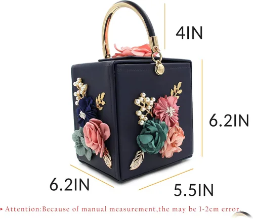 Miniatura 3 de Milisente Bolso de mano de noche para mujer, caja cuadrada floral, bolsos de noche, bolsos cruzados de hombro, bolso de mano de flores para boda