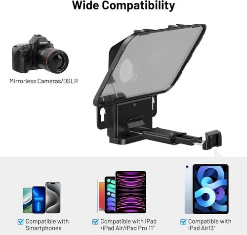 Miniatura 3 de Desview Teleprompter T3 para cámara y teléfono inteligente - Soporta iPad/Tablet de hasta 10" - Vidrio divisor de haz con control remoto Bluetooth