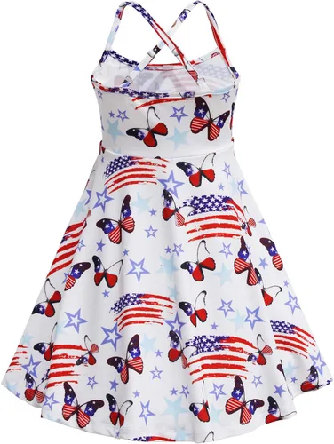 Miniatura 2 de Vestido de verano para niñas con tirantes delgados, vestido patriótico 4 de julio con la bandera americana