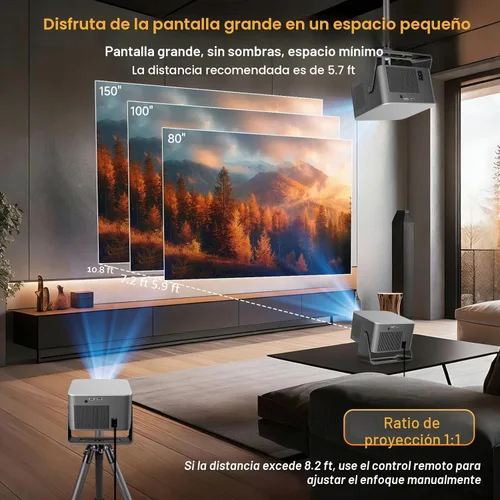 Miniatura 5 de Proyector inteligente con Google TV, soporte 4K mini proyector portátil con WiFi y Bluetooth, enfoque automático y evitación de obstáculos, TV