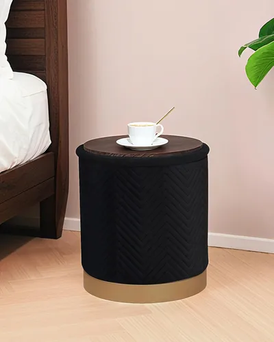 Miniatura 7 de B FSOBEIIALEO Otomana con estraje, otomana redonda de terciopelo con base chapada en oro, taburete reposapiés para dormitorio, sala de estar, negro