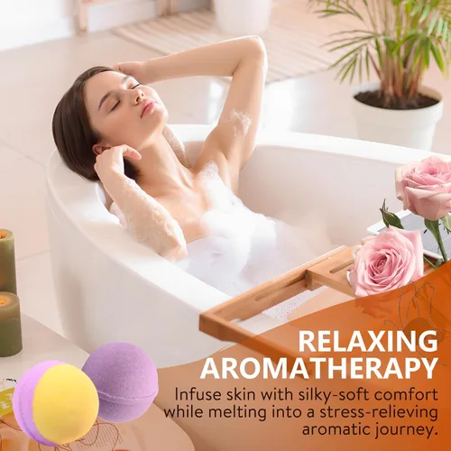 Miniatura 3 de Bombas de baño para mujer, paquete de 12 bombas de baño naturales hechas a mano con 12 aromas únicos, baño de burbujas relajante para hidratar