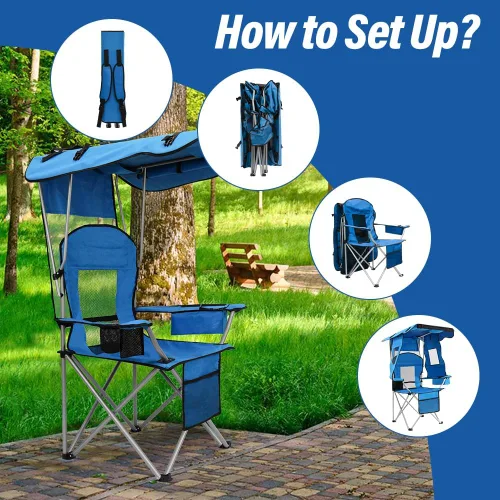 Miniatura 7 de BESTHLS Silla de camping con toldo sillas de playa plegables portátiles con enfriador, respaldo de malla, portavasos y bolsillo para campamento, Azul