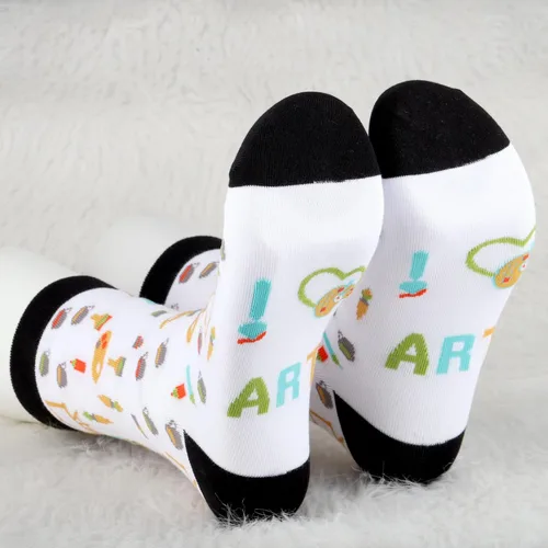 Miniatura 6 de MBMSO Calcetines de artista de pintura, 2 pares de calcetines con texto en inglés "I Love Art", regalo para amantes del arte, profesores