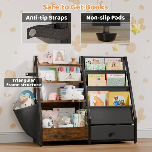 Miniatura 4 de HAVLOTII Estantería para niños y almacenamiento de juguetes, estante para libros para habitaciones de niños, estantería para bebés para guardería