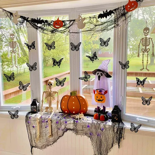 Miniatura 2 de Decoraciones de Mariposas Negras de Halloween para Pared, 48 Piezas 2 Estilos 3 Tamaños Pegatinas de Mariposas para Decoración Superior de Pasteles