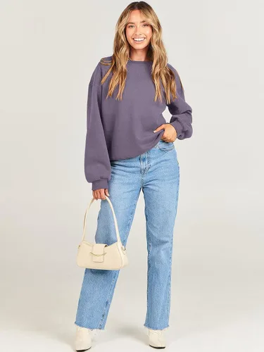 Miniatura 9 de ANRABESS - Sudaderas de vellón de mujer, cuello redondo, de gran tamaño, bonitas, para otoño e invierno, para estudiantes de preparatoria, jóvenes