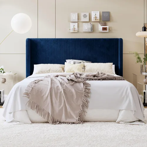 Miniatura 15 de SHA CERLIN - Base de cama tamaño Full tapizada en pana con plataforma y cabecera acolchada con diseño acanalado vertical estilo wingback, 8